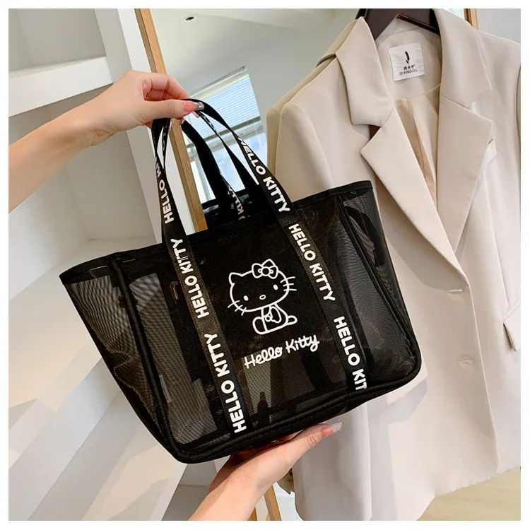 Sanrio hello kitty Girls Mesh Shoulder Bag Women\'s Handbag Cartoon Large Capacity Washing Storage Bag cute Cosmetic Bag