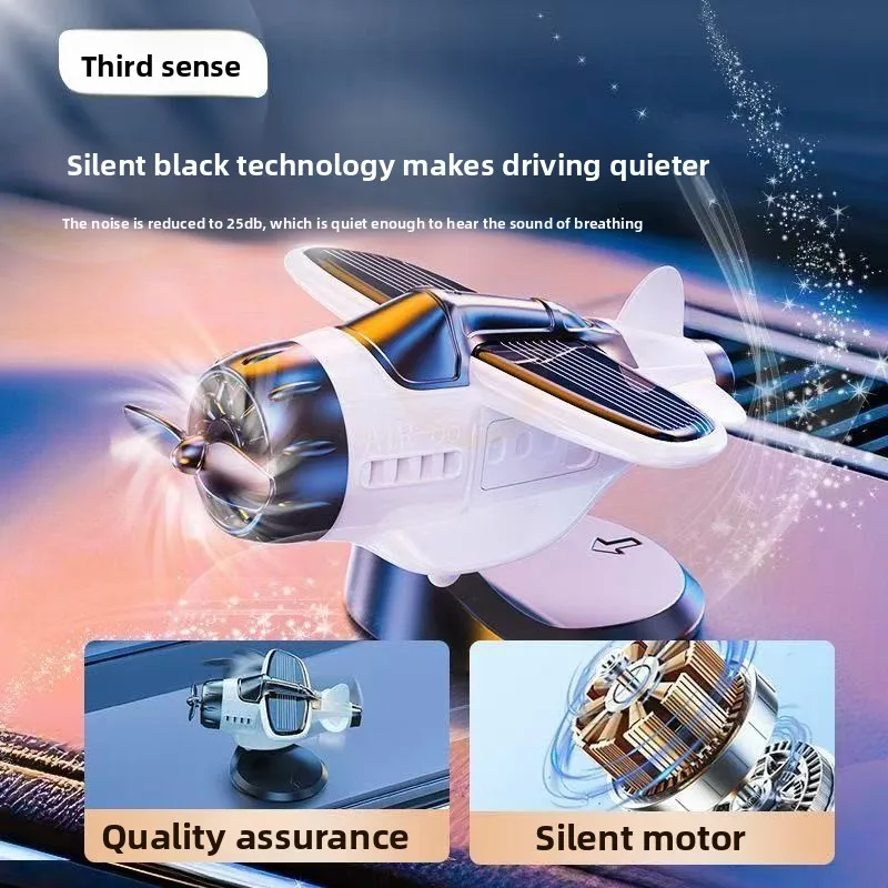 Solar Energy Powered Fighter Airplane Design Car Ornament Rotating Propeller Auto Interior Decoration Solar Aircraft Model