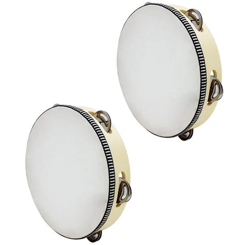 ABXY Musical Tambourine 2 Pcs Wood Handheld 8 Inch Single Row Jingles-Hand Held Percussion Drum