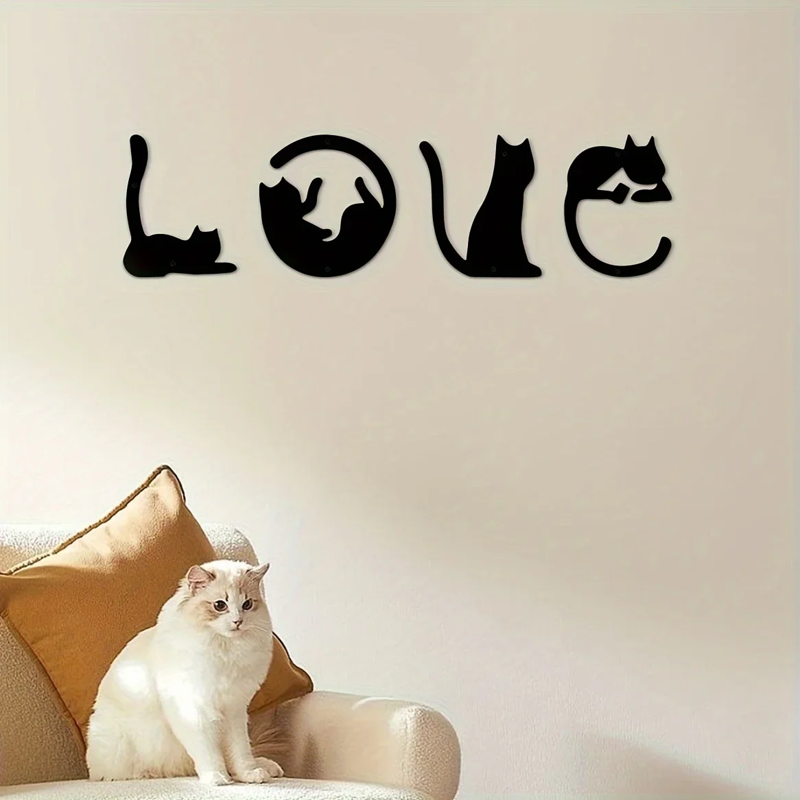 HelloYoung 4pcs/set Cute Cat Metal Wall Decor Abstract Home Wall Art  Room Decor Gothic Valentine's Day Decor Wall Sticker - view 6