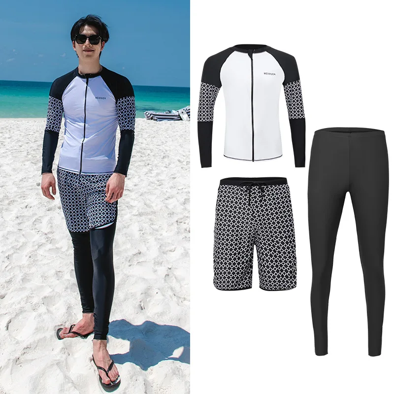 

3 шт./компл. мужские рубашки с защитой от УФ-солнца, топы с длинными рукавами и плавками, брюки, уличная защита для рыбалки, пешего туризма, плавания, бега