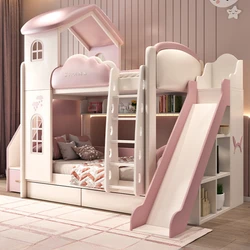 Lit superposé de luxe pour filles, cadre jumeau rose, lit Queen, loft princesse, meubles de maison mignons