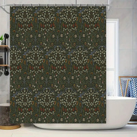 Vintage Floral Shower Curtain Waterproof Home Decor Bathroom Liner Green Red White Dark Brown Small Plants Print for Kitchen Win