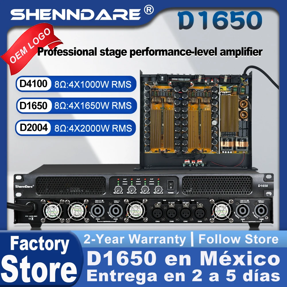 Amplificador de potencia digital profesional ShennDaree D1650 4x1650w 8Ohm 4 canales DJ subwoofer preamplificador Line Array altavoz amplificador de sonido 4x2800W 4OHM etapa Karaoke amplificador de sonido