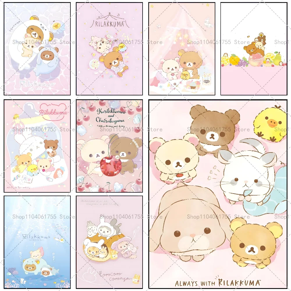 1PC Cartoon Cat Rilakkuma Poster Self-adhesive Art Waterproof Paper Sticker Coffee House Bar Room Wall Decor