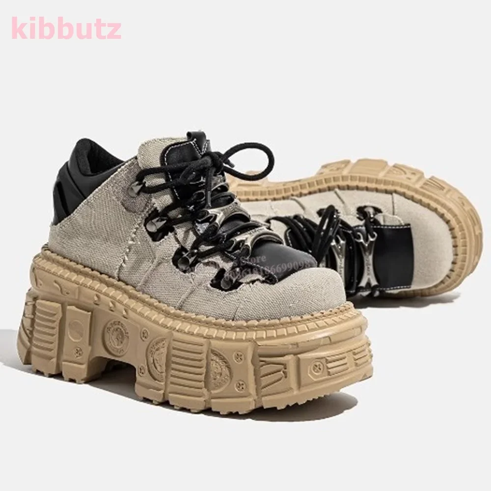 

Thick Bottom Sneakers Platform Hot Girls Y2K Punk Round Toe Height Increase Lace-Up Fashion Novelty Patchwork Sexy Shoes Newest