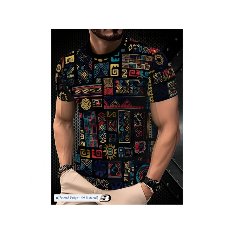 Men's Casual Athletic T-Shirt Vibrant Street Style Breathable Round Neck Regular Fit Machine Washable Summer Top Fashion Gift Ev