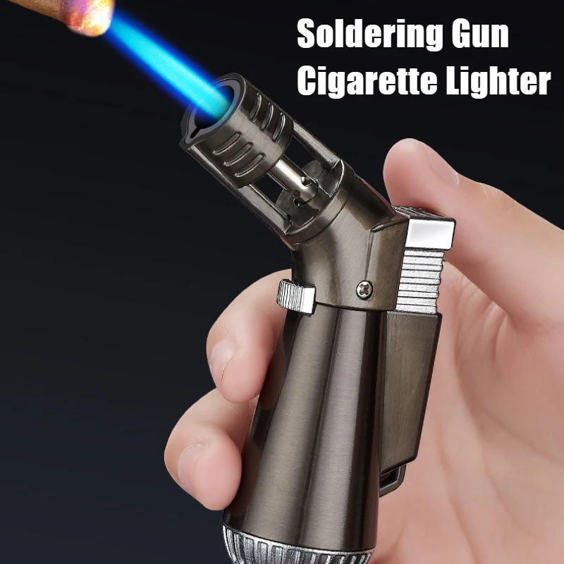 

2025 New Windproof Blue Fire Extended Elbow Welding Gun Cigar Ignifier Metal Open Flame Cigarette Lighters & Smoking Accessories