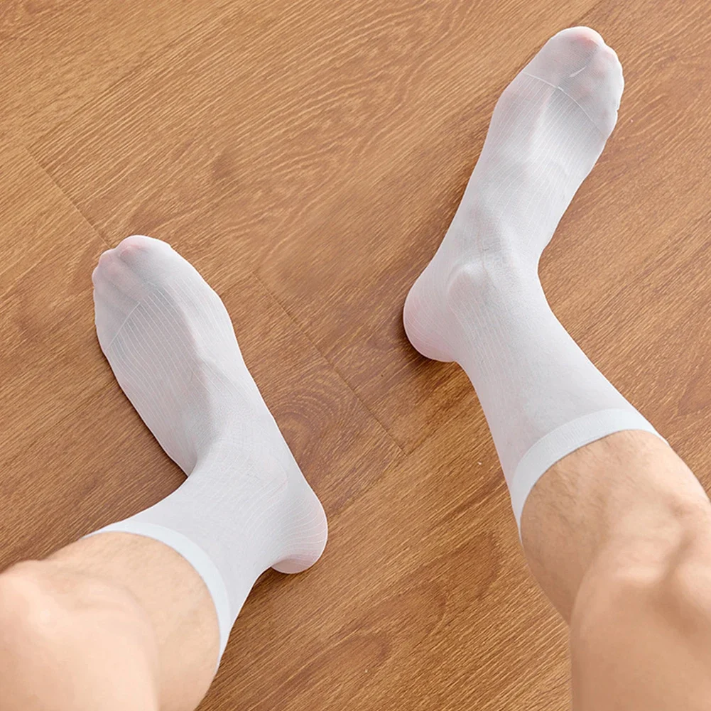 

1 Pair Sexy Mens Striped Sock Middle Tube Ultrathin See Through Stockings Business Formal Casual Socks Hosiery