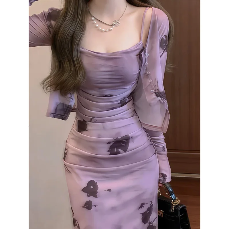 

Ladies Summer Slim Simplicity Temperament Chinese Style Printing Sleeveless Dress Women Clothing Fashionable Appear Thin Long Dr