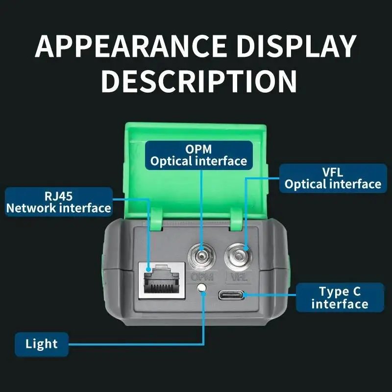 

4-in-1 Optical Power Meter Visual Fault Locator Cable Tester Green Light VFL 10mW/20mW Rechargeable Battery