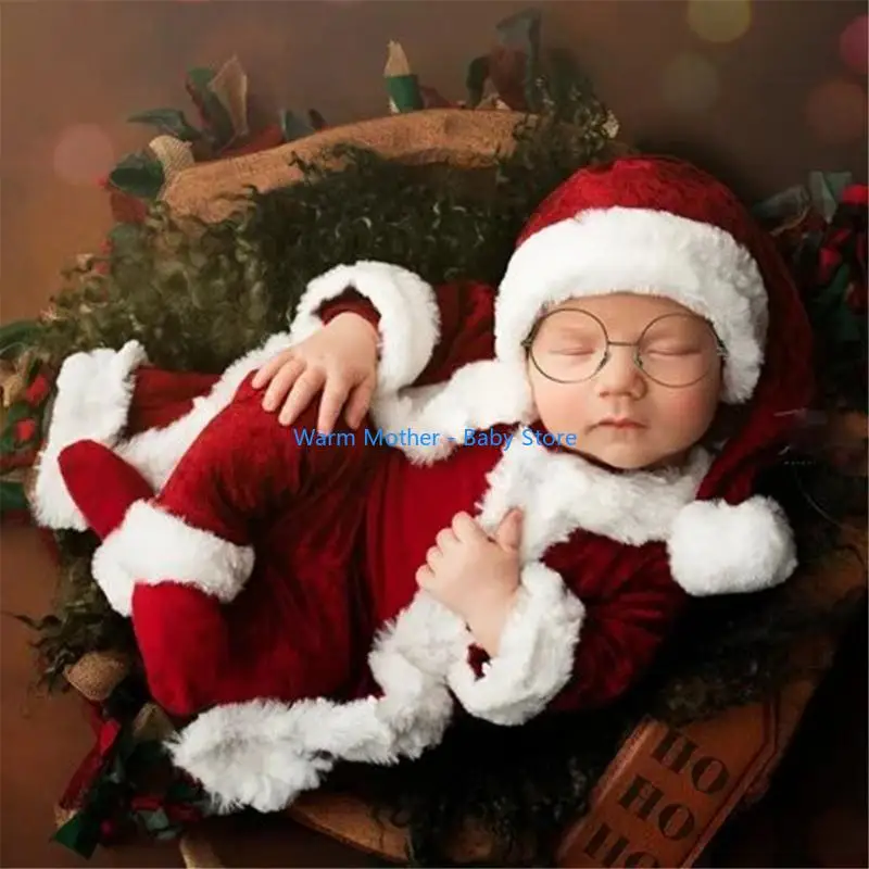 طقم ملابس سانتا كلوز للرضع مكون من 3 قطع بما في ذلك سروال المعطف ودعائم القبعة المطابقة 57QE