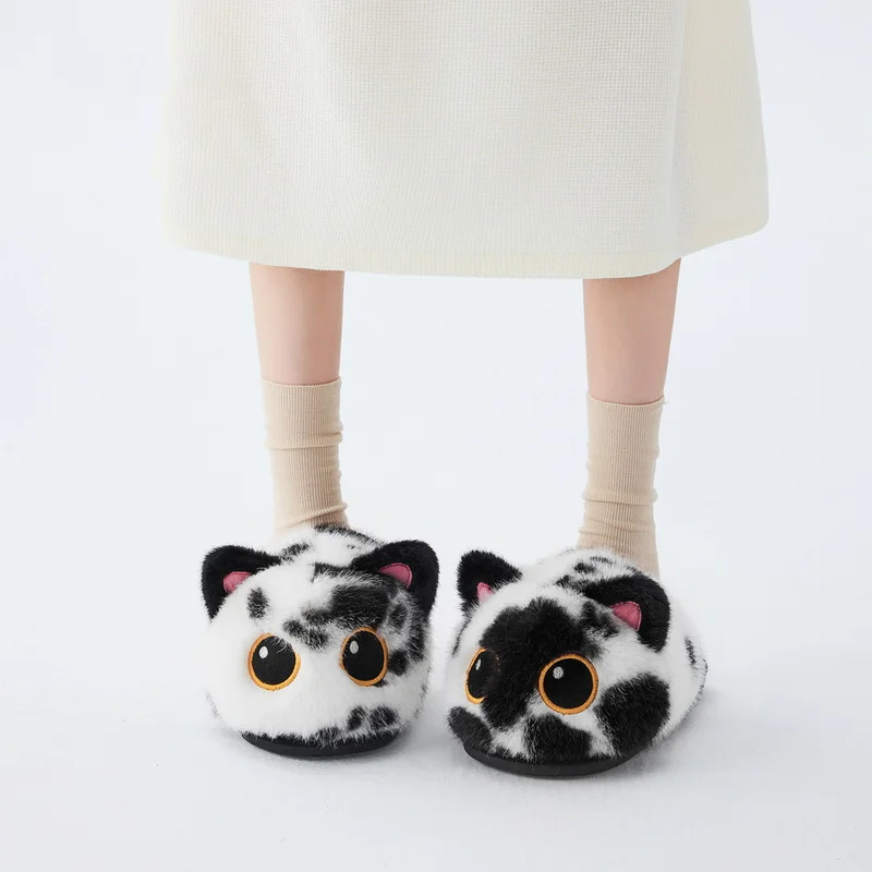 Kawaii Sternenaugen-Katzen-Hausschuhe, Plüsch-Hausschuhe für Damen, Winter-Hausschuhe, Plüsch-Hausschuhe für Damen, Tier-Hausschuhe, Indoor-Mules, Schlafzimmer-Slides, Schuhe – Detail 13