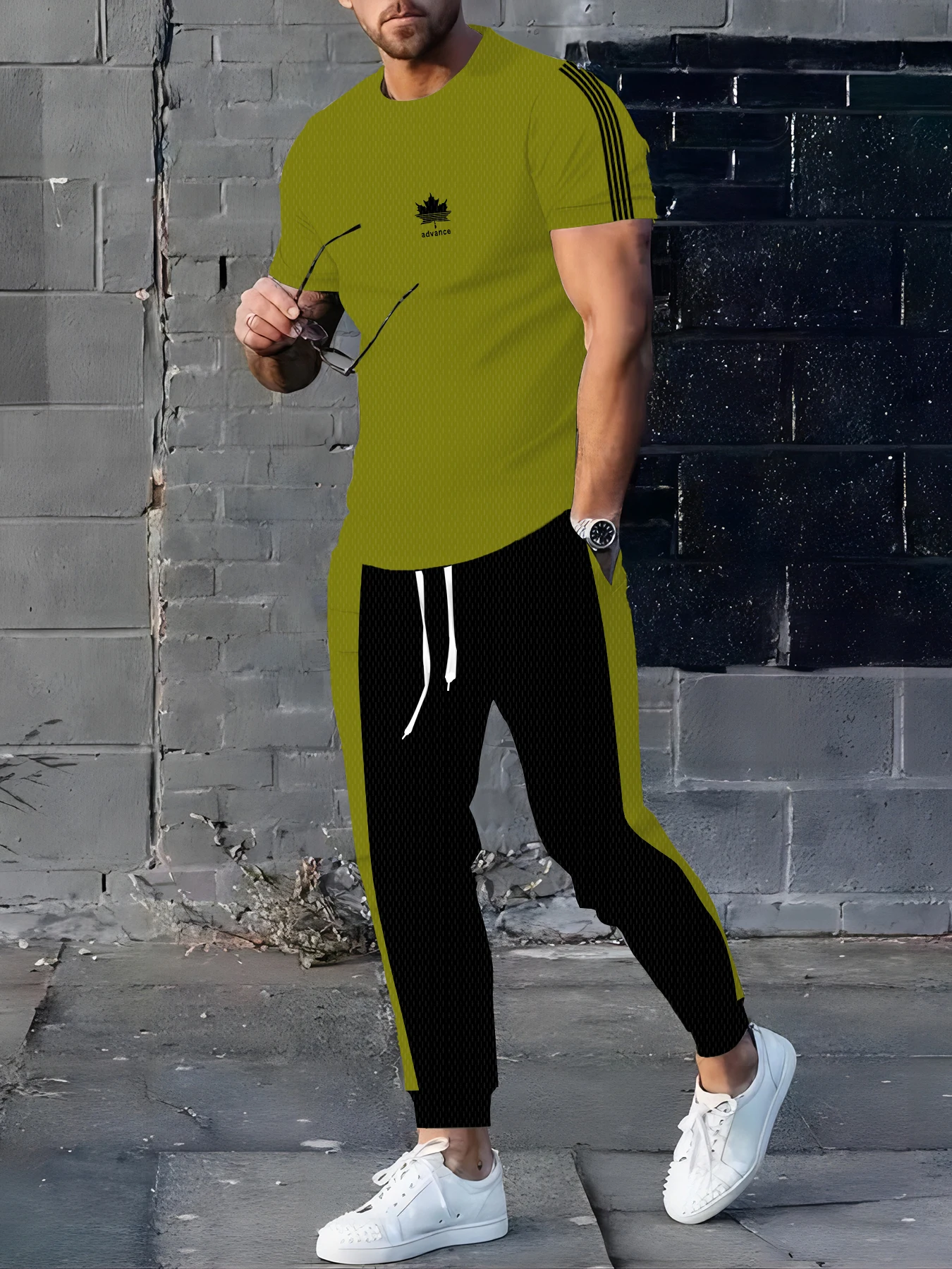 

Summer New Men's Splicing Printed Soft, Comfortable, Breathable Round Neck T-shirt Pants Set Outdoor Street Fashion Two Piece Se