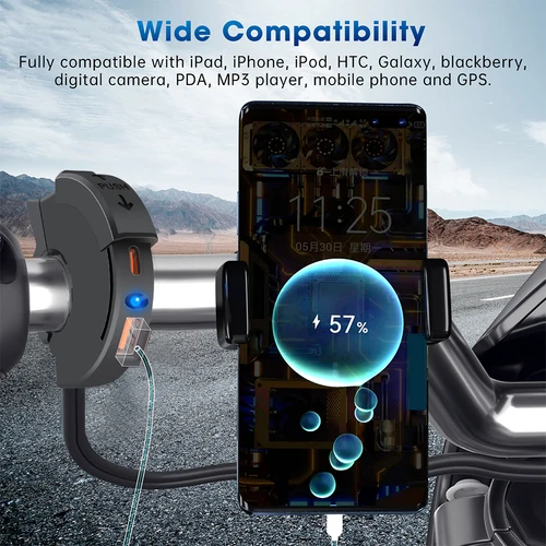 Imagen 2 del producto Cargador rápido USB para motocicleta PD QC3.0 de 48W, manillar de motocicleta, conector de enchufe de puerto tipo C resistente al agua con interruptor/luz LED