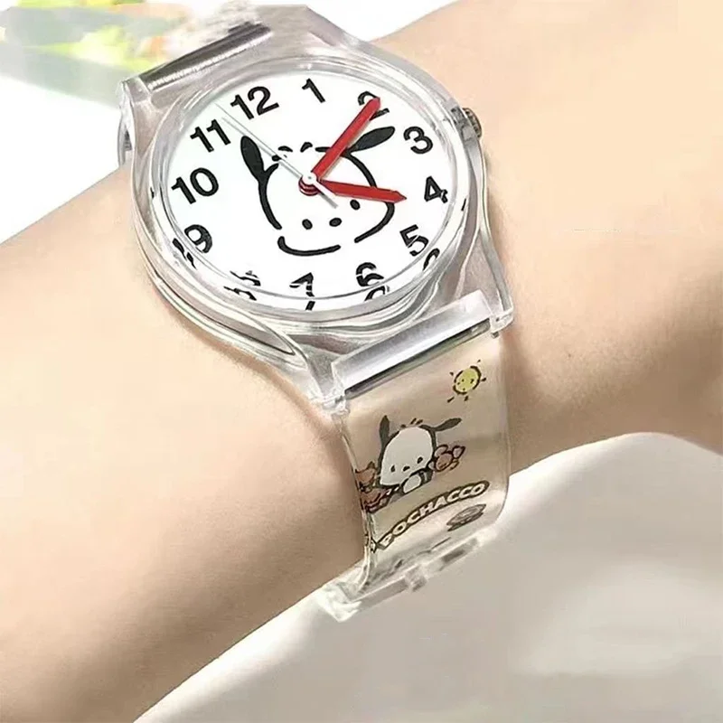 Kawaii Sanrio Hellokitty Electronic Watch Cute Cartoon Girly Heart Hight Value Simple Student All Match Transparent