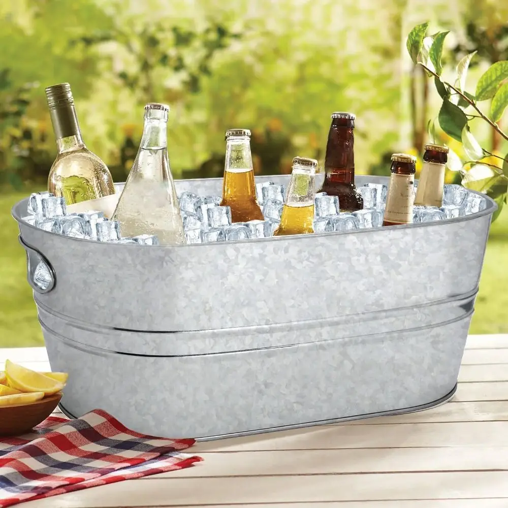 High Quality 15L Galvanized Tub Metal Large Capacity Beverage Tub Drink Bucket Parties