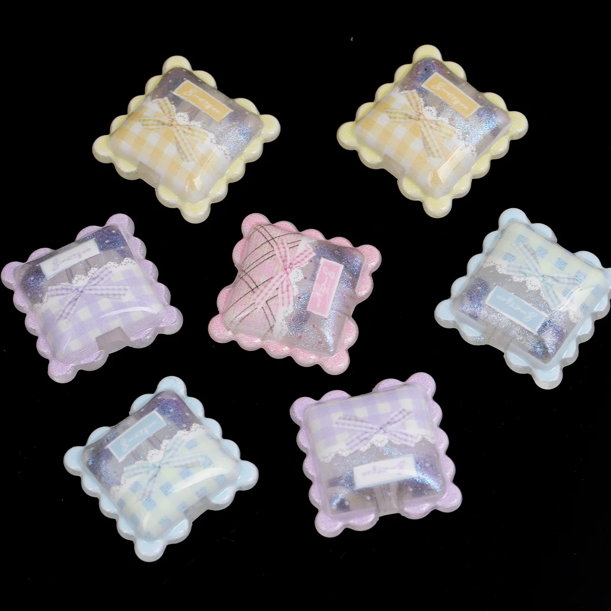 10/20pcs Random Color 19mm Wavy Edge Plaid Bow Pillow Acrylic Loose Beads DIY Bracelet Handmade Craft Supplies