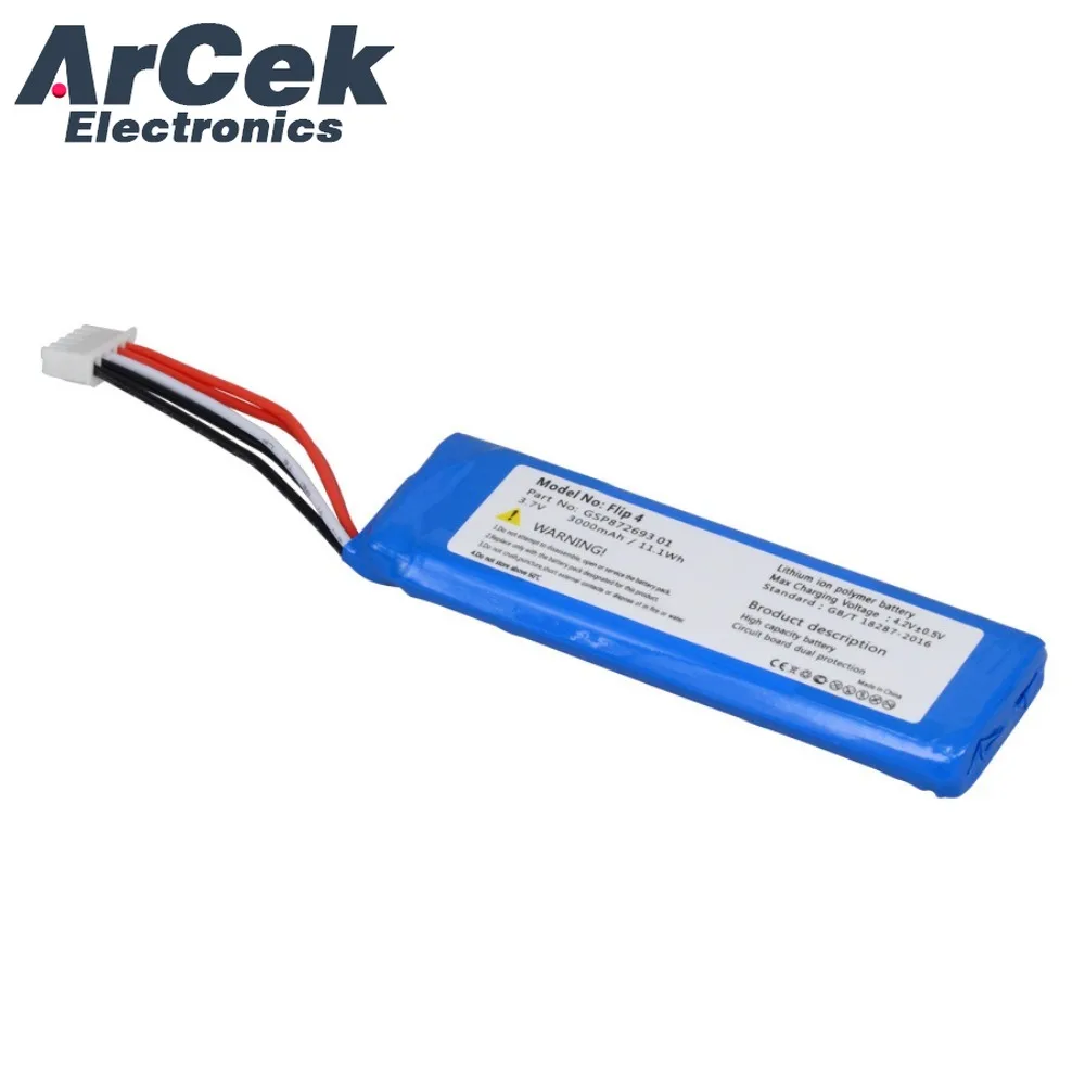 1PCS 3.7V 3000mAh Replacement Battery for JBL Flip4 Model GSP87269301 Bluetooth Speaker High Capacity