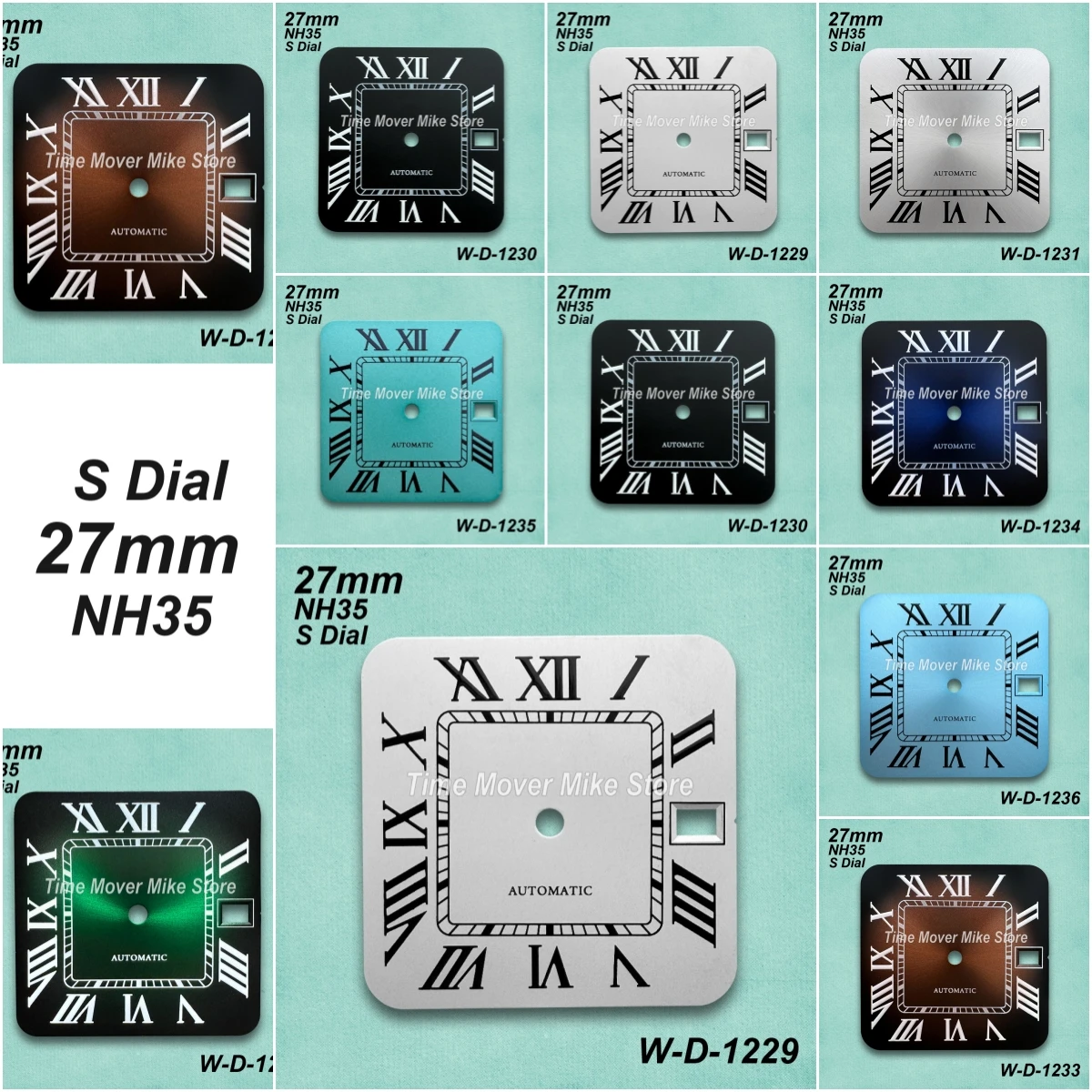 27mm S Logo Square Rome Dial Fit NH35/NH36/4R Automatic Movement Suburst/Matte Watch Modification Accessories 3 O'clock Calendar