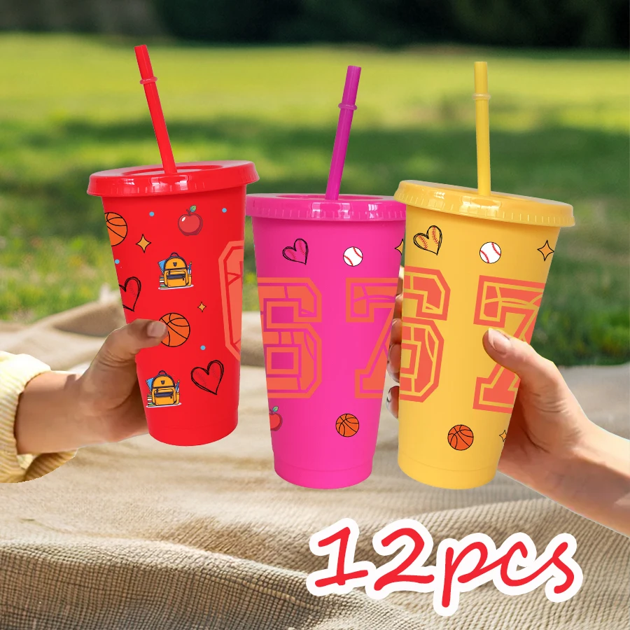 12 sztuk/opakowanie kubków plastikowych z motywem sportowym, 770 ml, kolorowe, na przyjęcie urodzinowe, przyjęcie powitalne, kubek na wodę