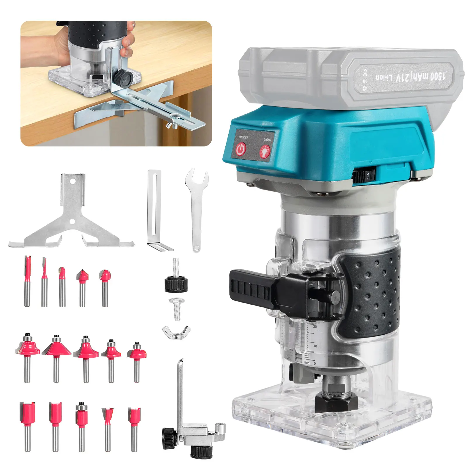 2000W Electric Wood Router 1/4 Inch Multifunctional Woodworking Trimmer Milling Cutter Tool for Wood Carving Cutting & Polishing