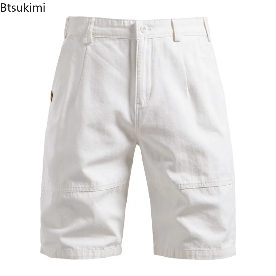 2025 New Summer 100% Cotton Shorts Men Solid Color Elastic Waist Short Pants High Quality Casual Business Social Men's Shorts