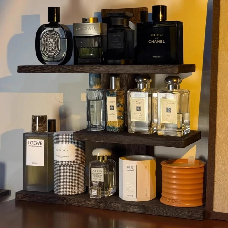 Wooden Storage Holder Desk Decoration Perfume Organizer Racks Living Room Cosmetics Display Stand Multi-layer Cups Storage Rack