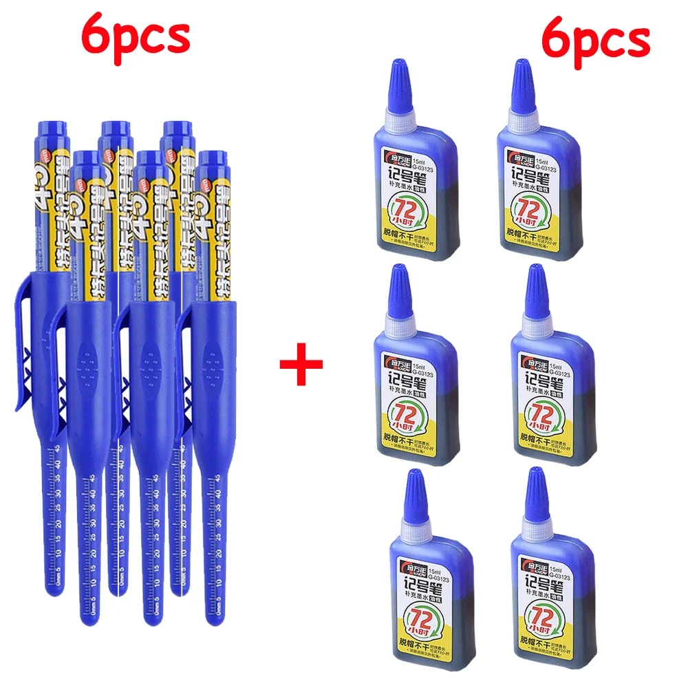 1-6 Stück 45mm wasserdichte lange Kopfs pitze tiefe Loch markierungen Stift fliesen Zimmermanns stift Mehrzweck für die Holz bearbeitung schwarz/blau/rote Tinte
