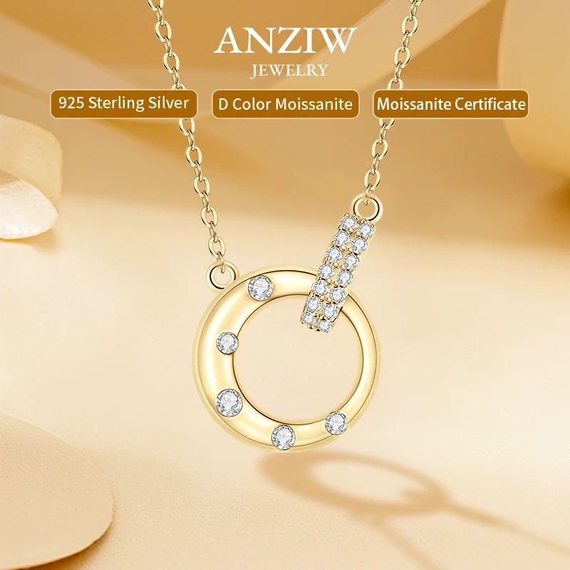 

Anziw Mobius Moissanite Double-Ring Pendant Necklaces For Women Silver 925 Adjustable Chain Circle Necklace 2025 New Jewel Gift