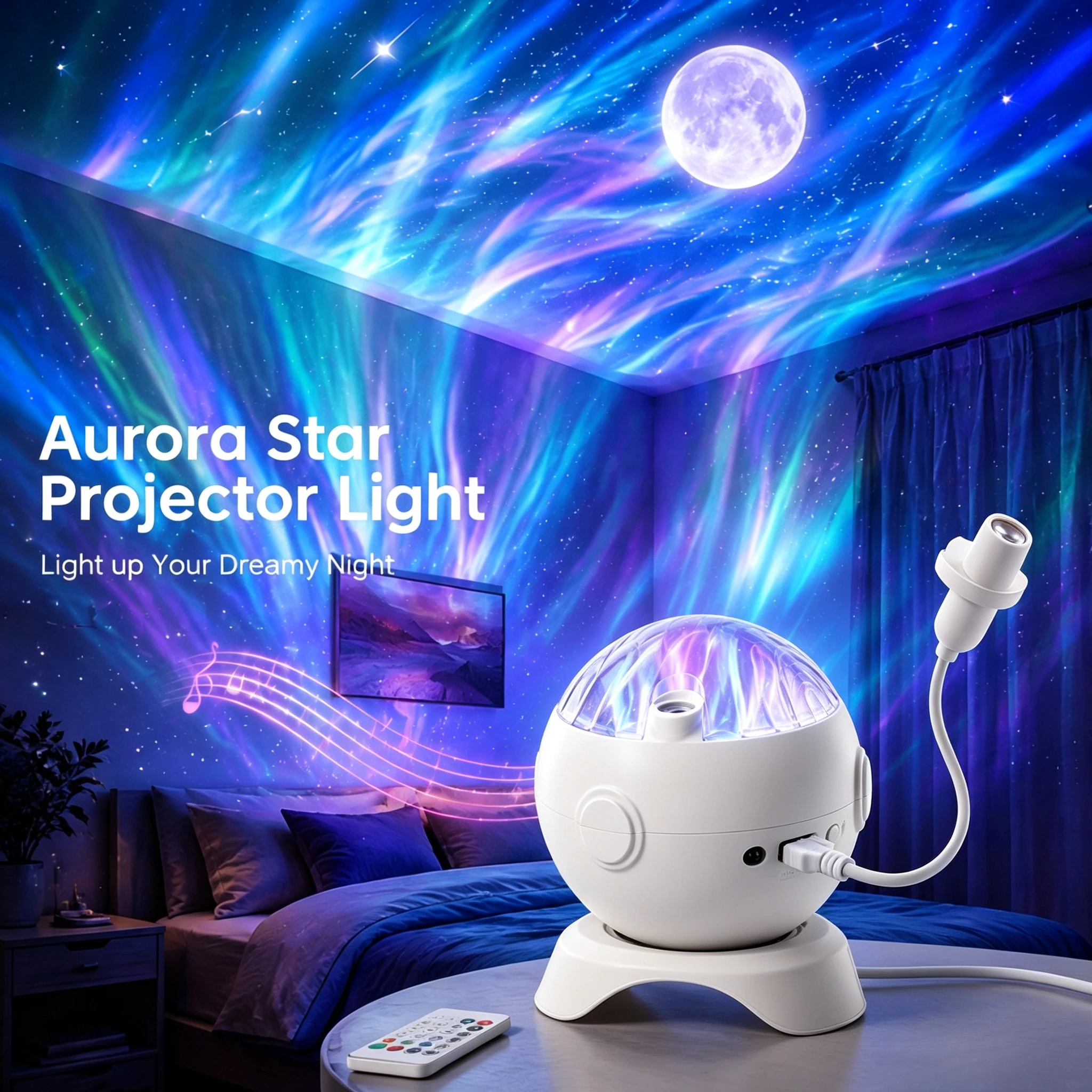 Aurora Star Projector Night Light Bluetooth Speaker Galaxy Night Lamp with Remote Control  for Bedroom Home Party Decor Gift