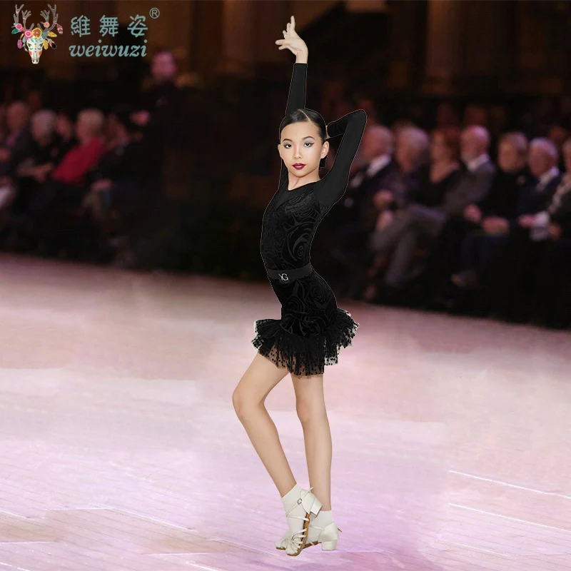 Dziecięca Sukienka do Tańca Latynoamerykańskiego Standard Narodowy Dziewczęca Sukienka Balowa z Długim Rękawem Kostium do Tańca Towarzyskiego Strój do Tańca dla Dzieci Biały