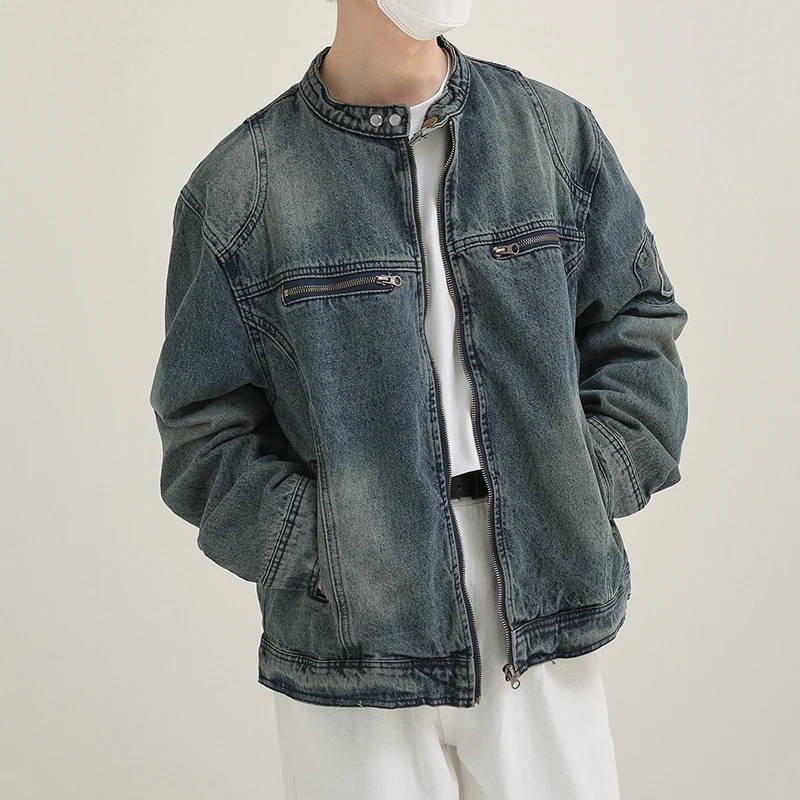 Y2K Harajuku الدنيم سترة رجالي يندبروف دراجة نارية معاطف الخريف غسلها القديمة الدنيم سترة موضة شارع العليا ملابس خارجية غير رسمية