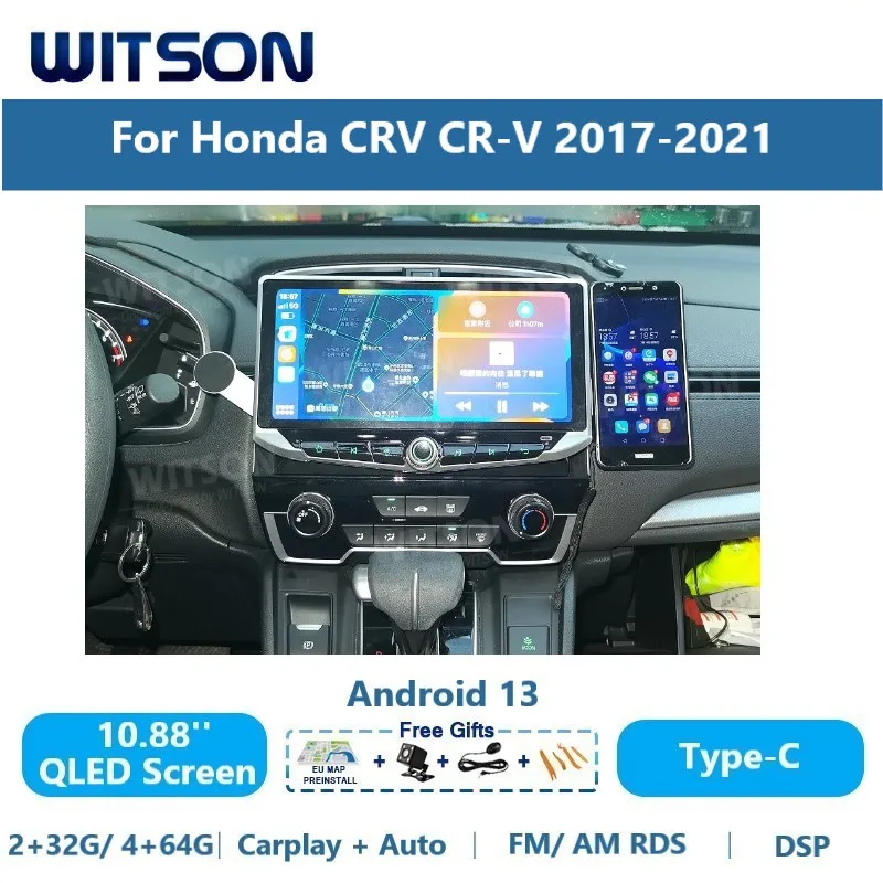 Auto Stereo QLED Android 13 Multimedia For Honda CRV CR-V 2017-2021 Carplay Car Radio GPS WiFi Vehicle WITSON Head Unit