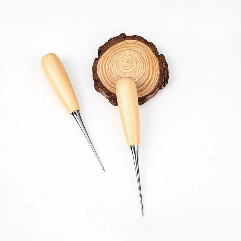 2 stücke Leder Handwerk Ahle Werkzeuge Leder Locher Werkzeug Nähen Stanzen Loch Maker Nähen Über Stich Holz Griff