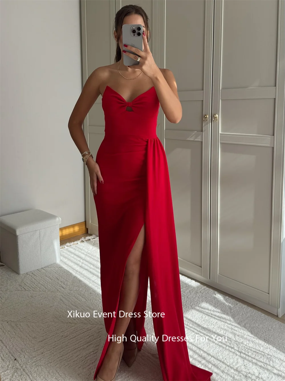 Xikuo azul real alta fenda vestidos de noite cortar querida sereia plissado vestidos de festa formal vestidos de fiesta personalizado