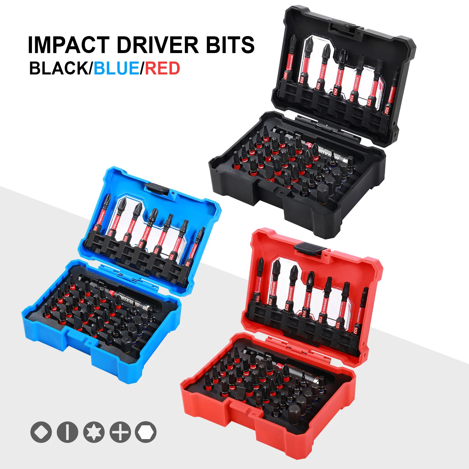 Geinxurn Box Packaged Hex Screwdriver Bit Set(BLACK/BLUE/RED), S2 Steel Impact Magnetic Power Bit with Impact Bit Holder