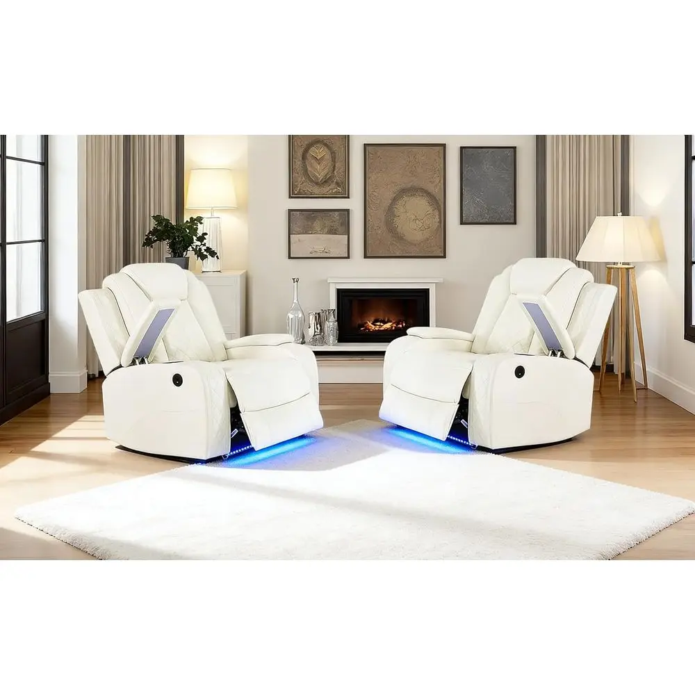 

Luxury White Leather Power Recliners with LED for Home Theater and Living Spaces