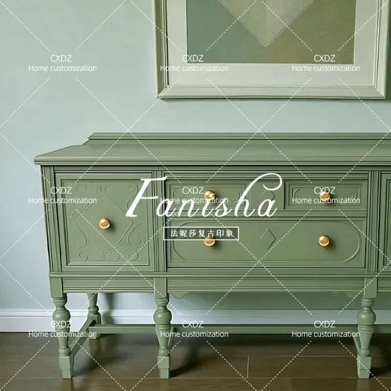 French Carved Solid Wood Dining Side Cabinet Neoclassical Entrance Hall Storage High End Wall Locker Console Table
