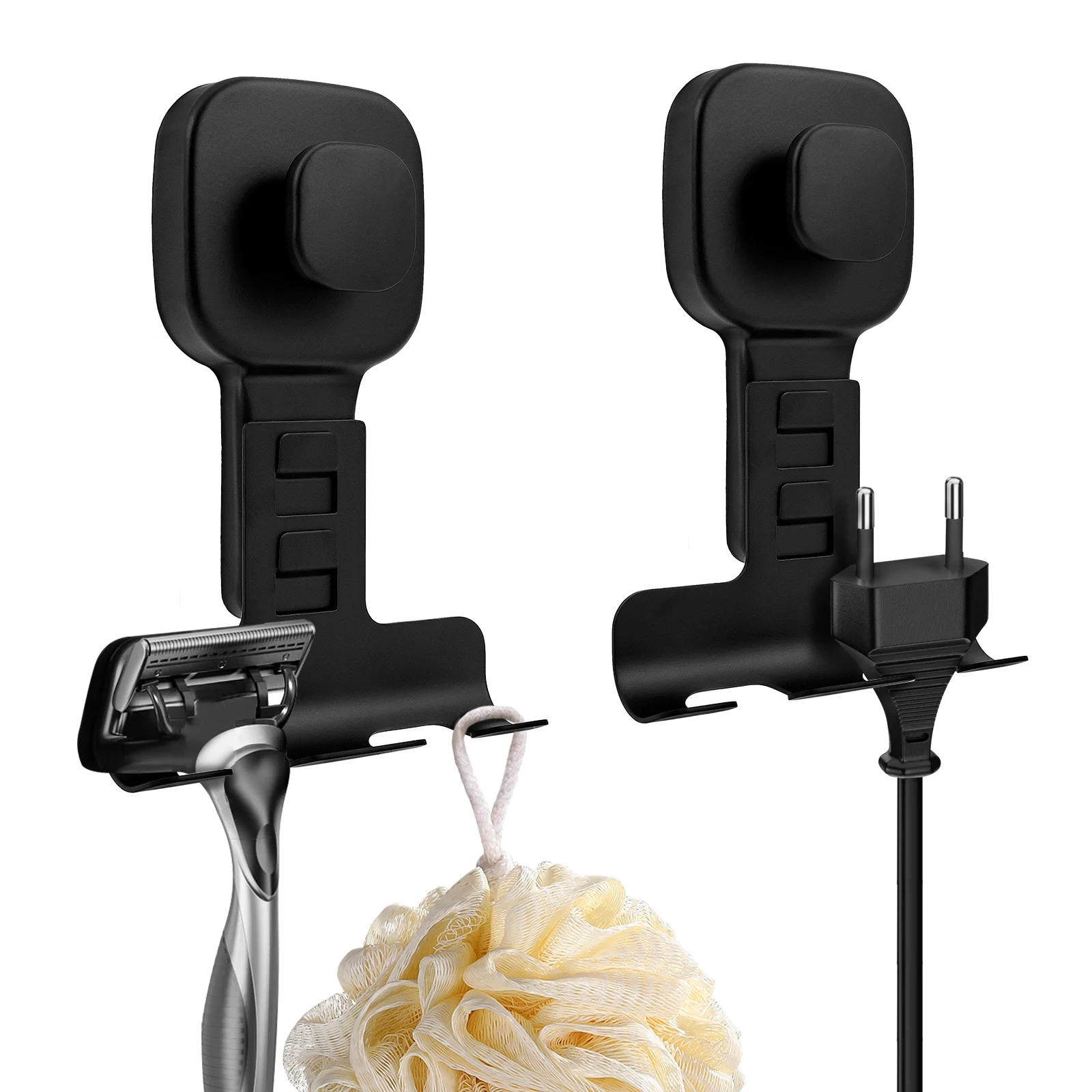 

2Pcs Stainless Steel Suction Cup Shaver Holder Washroom Wall Mounted No Drilling Detachable Bathroom Shaver Hook Organizer