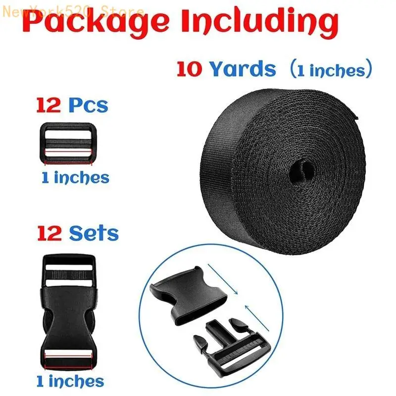 Backpack Accessories Buckles Straps Set Nylon Webbing Strap Band Tri-glide Slide Clip Quick Side Release Buckle N84C