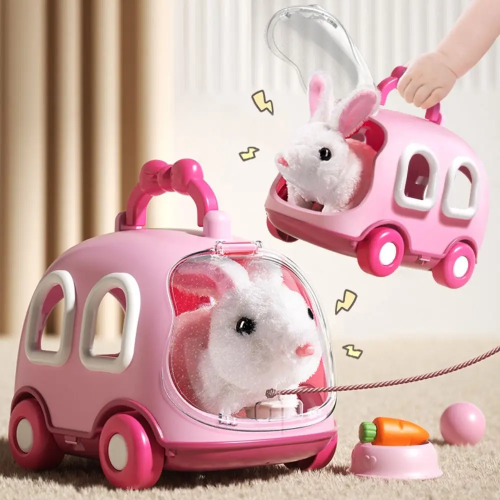 

Cute Electric Plush Toys Feeding Interactive with Pet Crate Bunny Walking Doll Gift Simulated Plush Toys for Kids
