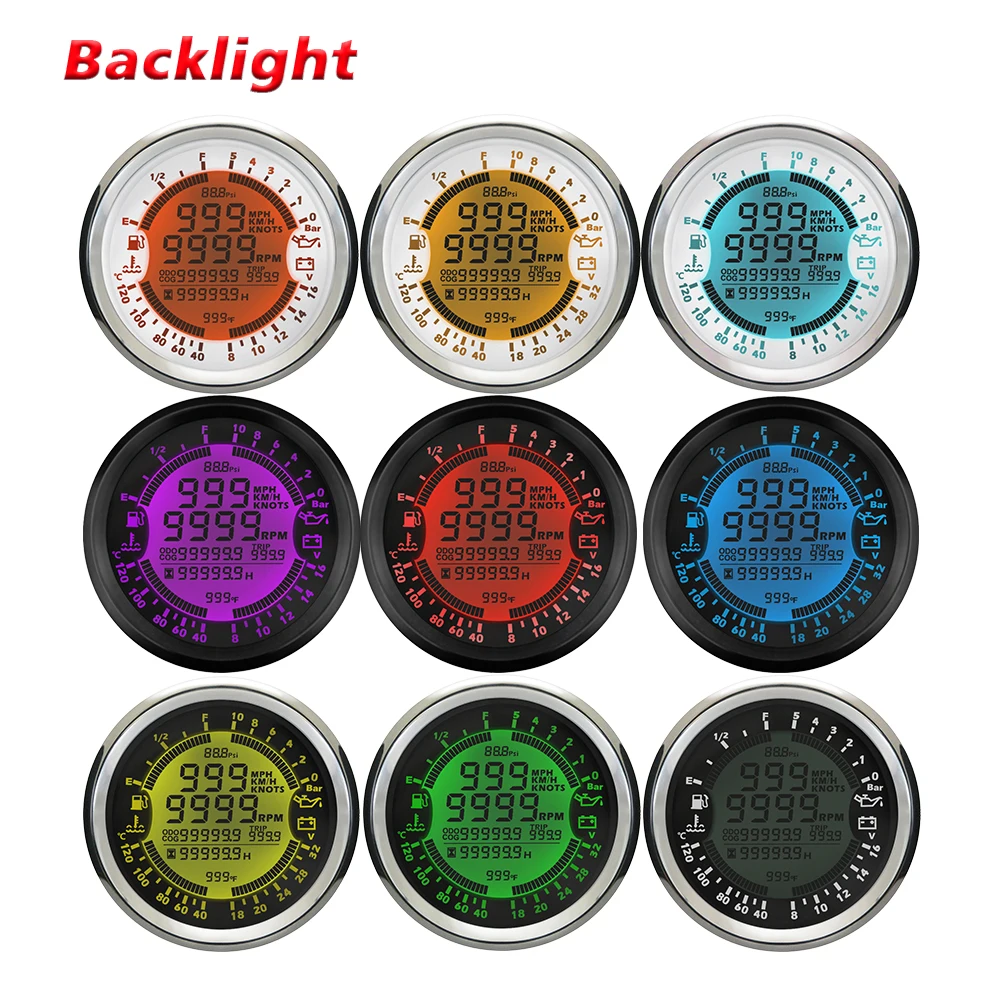 Rhaxel 85mm Car Truck Vessels 6 in 1 Multi-function Gauge GPS Speedometer Tachometer Water Temp Fuel Level Oil Pressure 12V 24V