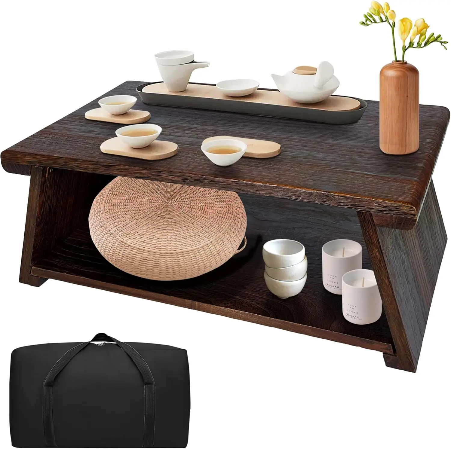 

Japanese Low Floor Table Folding Coffee Tables,23''x13.5'' Paulownia Wood Tables Tatami Tables Meditation Table Altar with