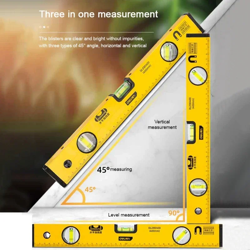 Deli High Precision Spirit Level Magnetic High Bearing Ruler Lever Bubbles Rustproof Horizontal Ruler Spirit Level Balance Ruler