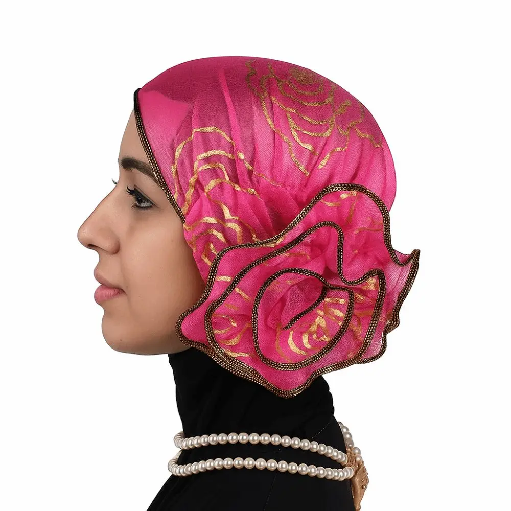 قبعات عمامة إسلامية أفريقية مرنة البرنز زهرة المرأة قبعة تنفس خفيفة الوزن عارضة الشعر الأغطية أربعة مواسم