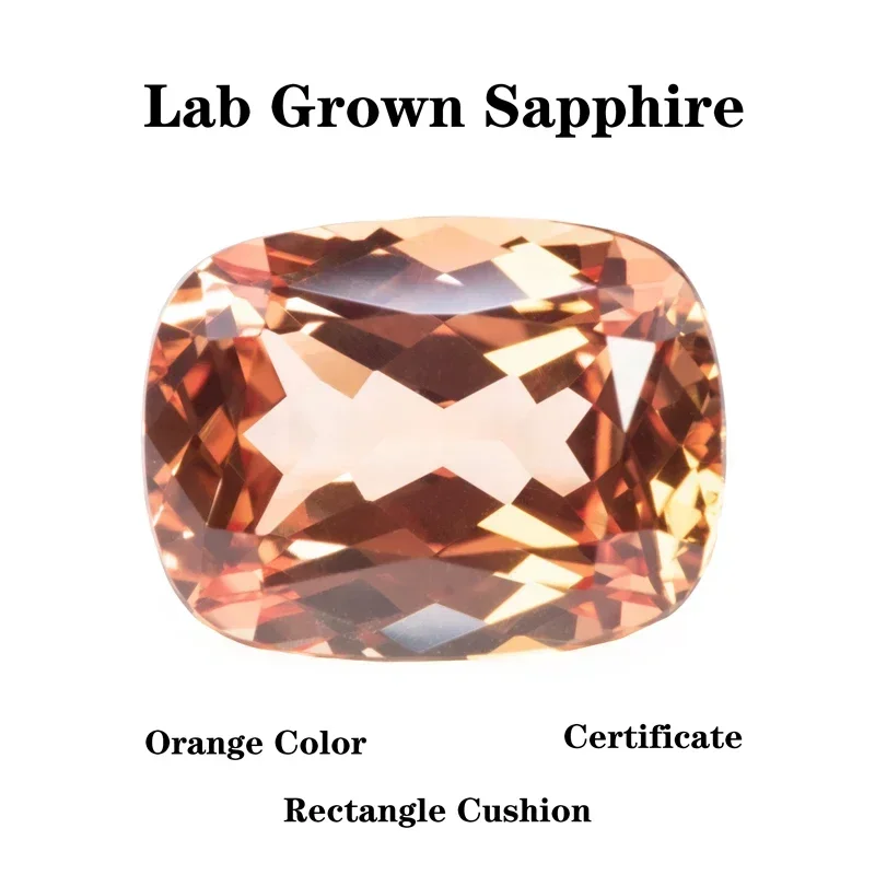 Lab Grown Sapphire เบาะรูปสี่เหลี่ยมผืนผ้า VVS1 สีส้ม DIY ขั้นสูง Chatms เครื่องประดับแหวนต่างหูทําใบรับรอง