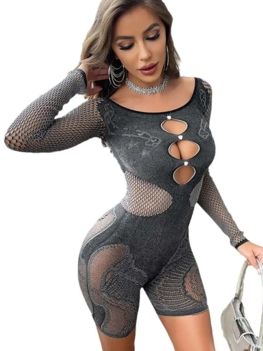 بدلة قفز نسائية بأكمام طويلة بدون ظهر للربيع والصيف بدلة قفز مثيرة للحفلات والنوادي ثوب فضفاض للسيدات أنيق ساحر 7IBK