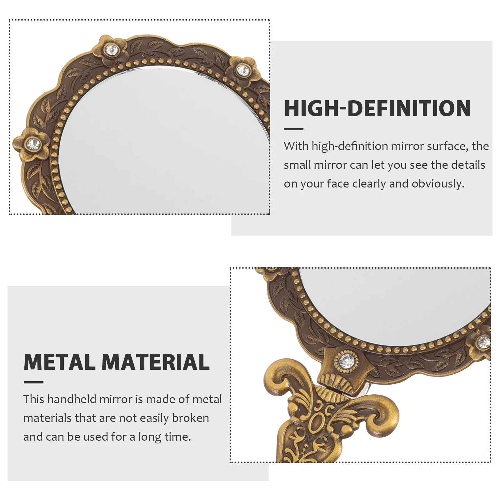 Ergonomic Handheld Vanity Mirror for Women Portable Makeup Mirror with Beautiful Design High Clarity Reflective Surface for on