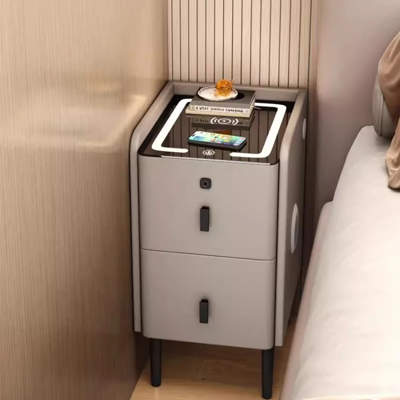 منضدة ذكية ضيقة للغاية وطاولة بجانب السرير فاخرة وخزانة تخزين من الخشب الصلب ومنظم غرفة نوم مدمج مع شحن #2